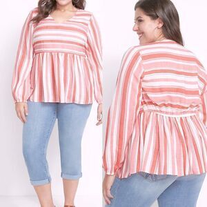 Lane Bryant V-Neck Babydoll Top Baja Stripe 100% rayon Plus Size 18/20 NWT